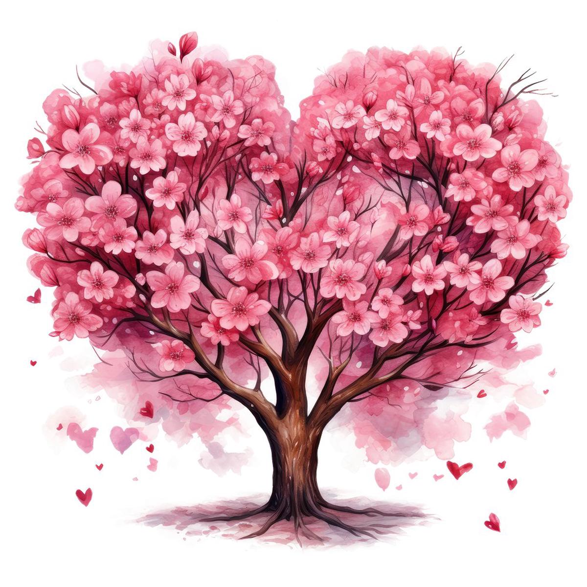 Pink Valentine Heart Tree 3 Fabric Panel