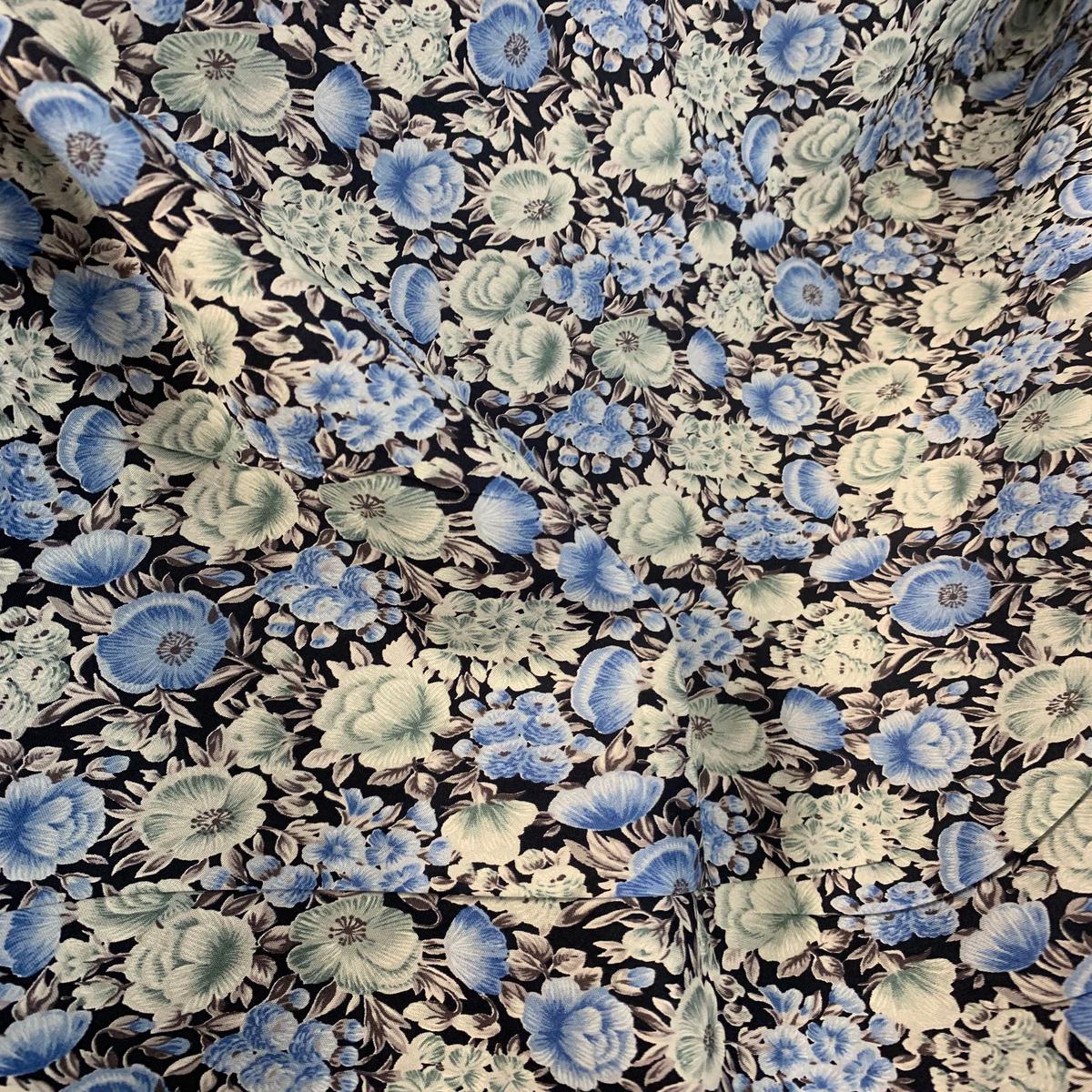 Blue on Black Poppy Floral Vintage OOP Stylecrest Cotton Lawn Fabric OOP