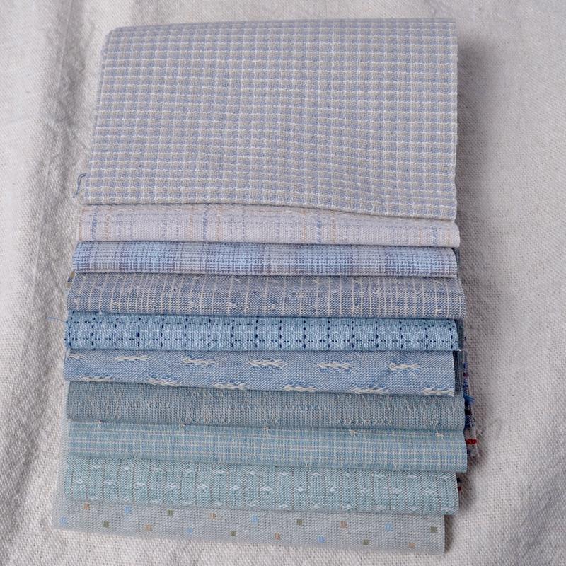 Dyed Yarn Cotton Fabrics, 10 Pieces 5" X 21", Light Blues