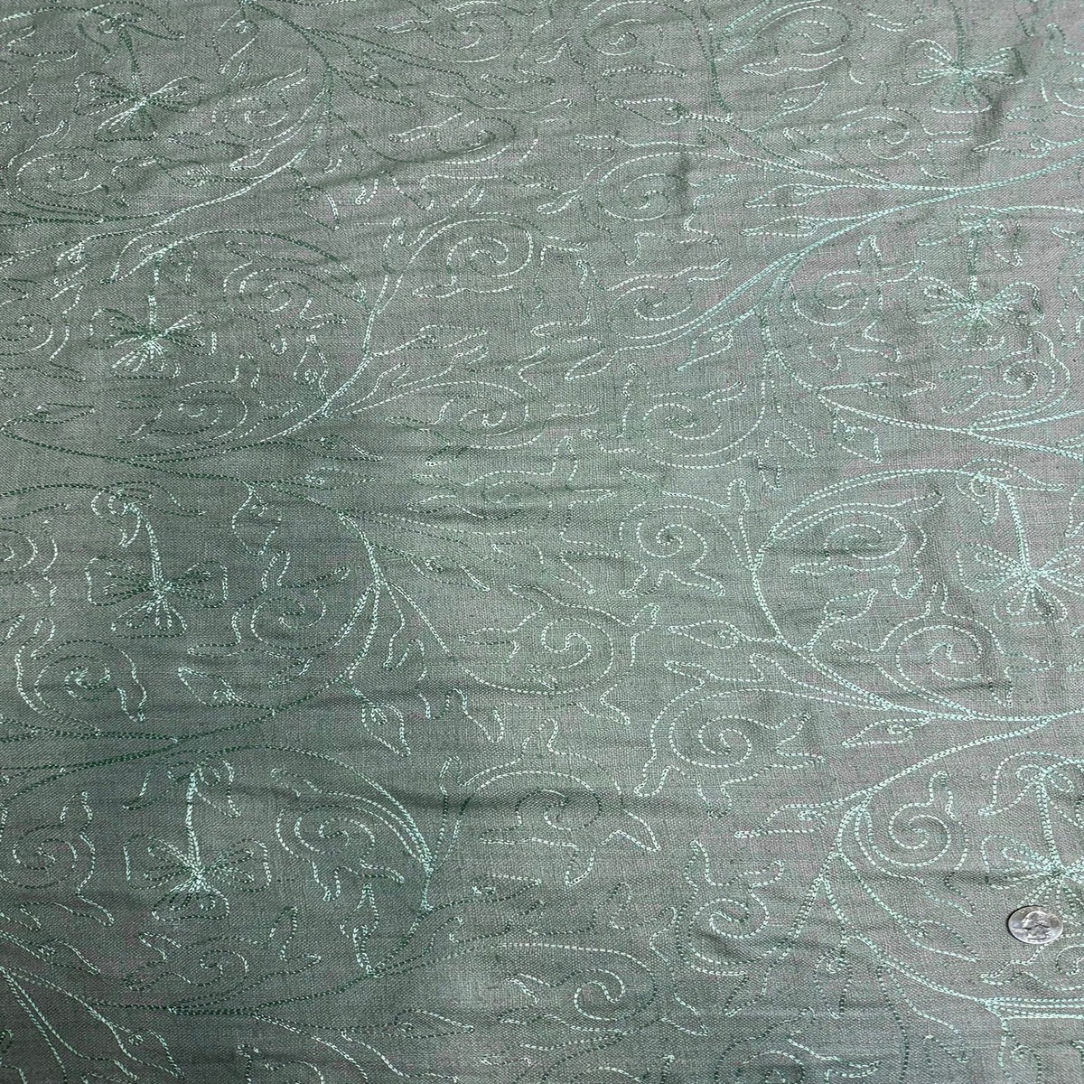 Mint Green Embroidered Silk Linen MEMT-018-02