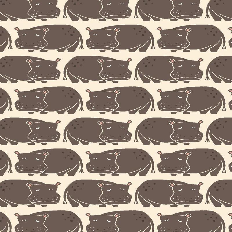 Rising Sun Weary Hippo By Loes van Oosten for Cotton + Steel Fabrics Willow / Cream