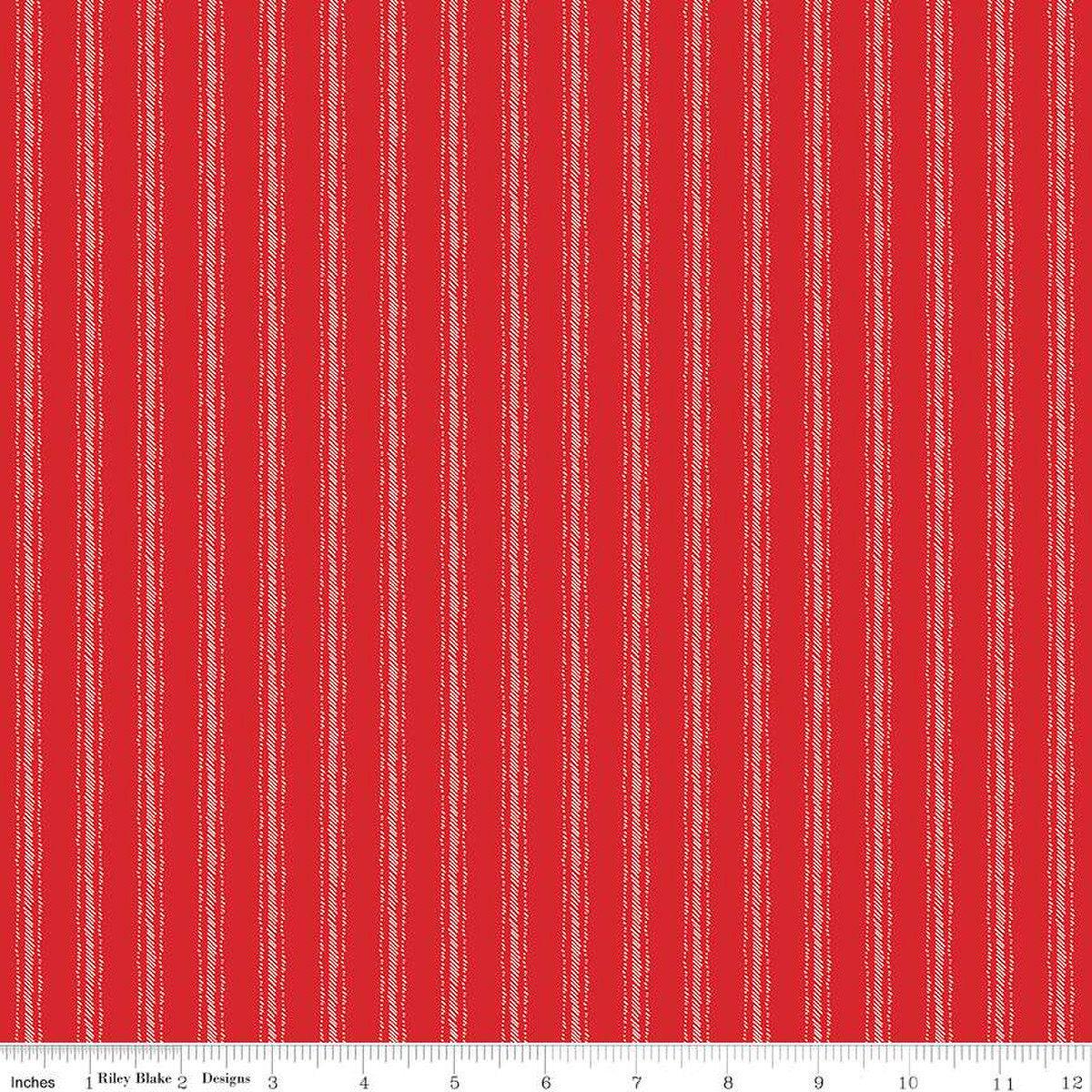 SALE Peace on Earth Ticking C13456 Red - Riley Blake Designs - Christmas Stripe Stripes Striped - Quilting Cotton Fabric