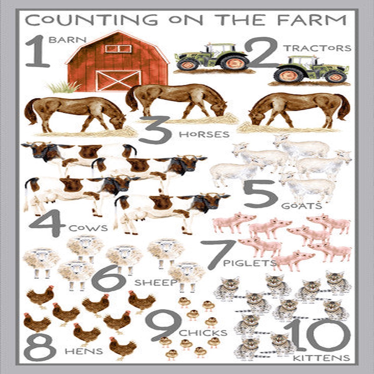 Fabric Blank Quilting White Counting Little Seedlings Farm 24" Quilting Panel 4388P-01