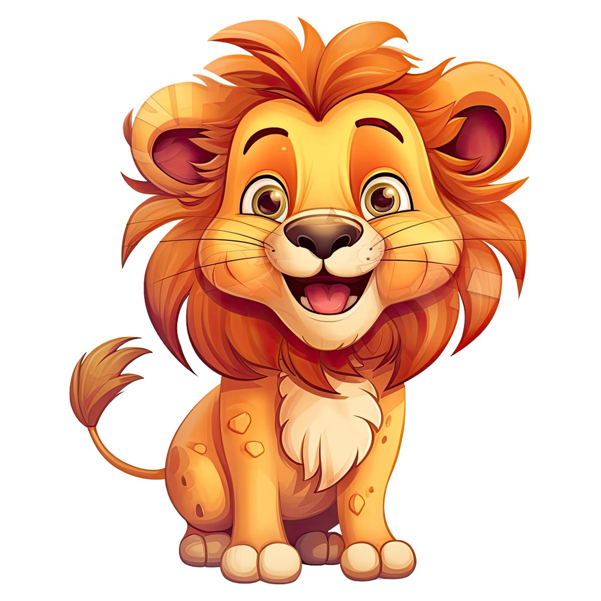 Cartoon Smiling Lion Fabric Panel