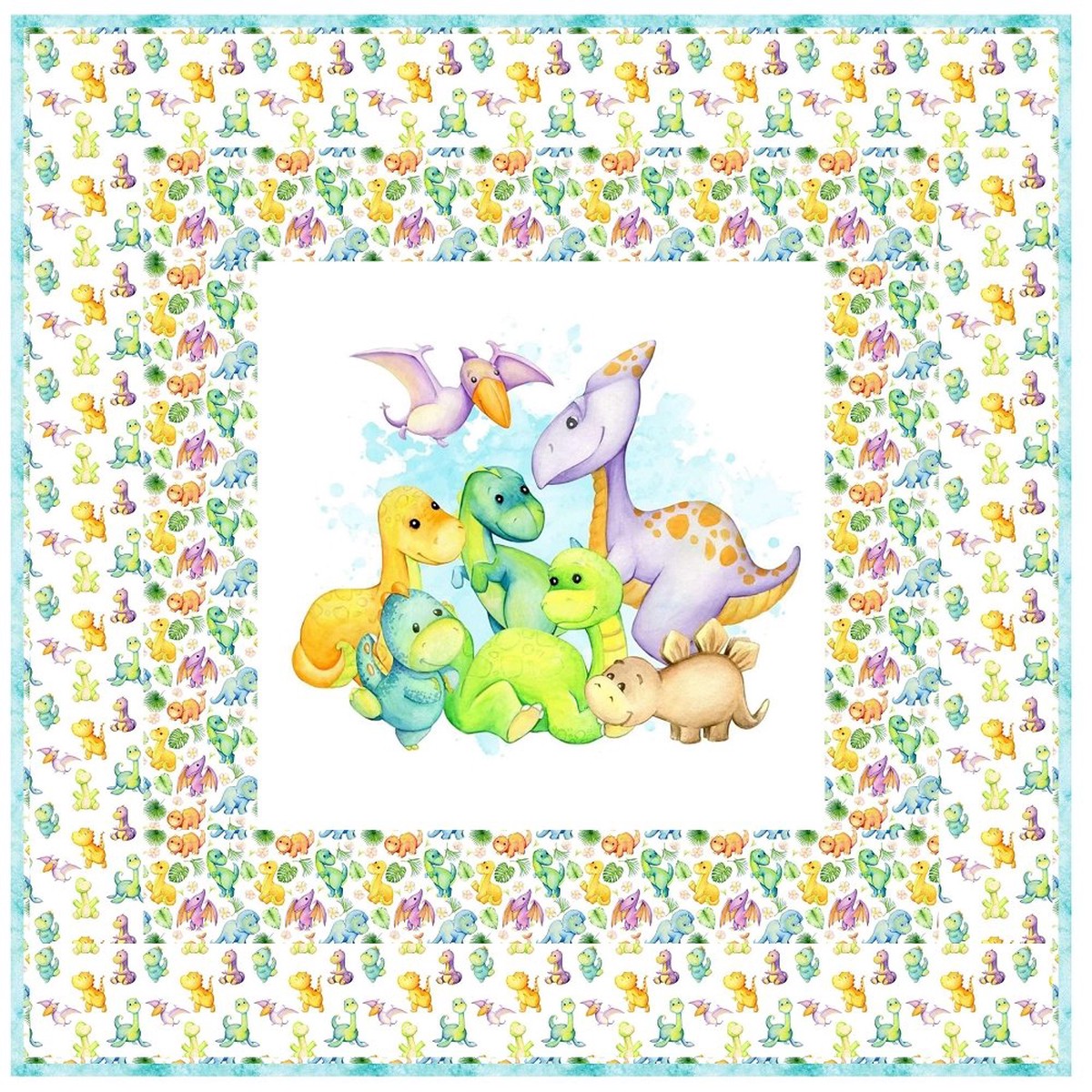 Cute Dino Family Portrait Wall Hanging 42 x 42