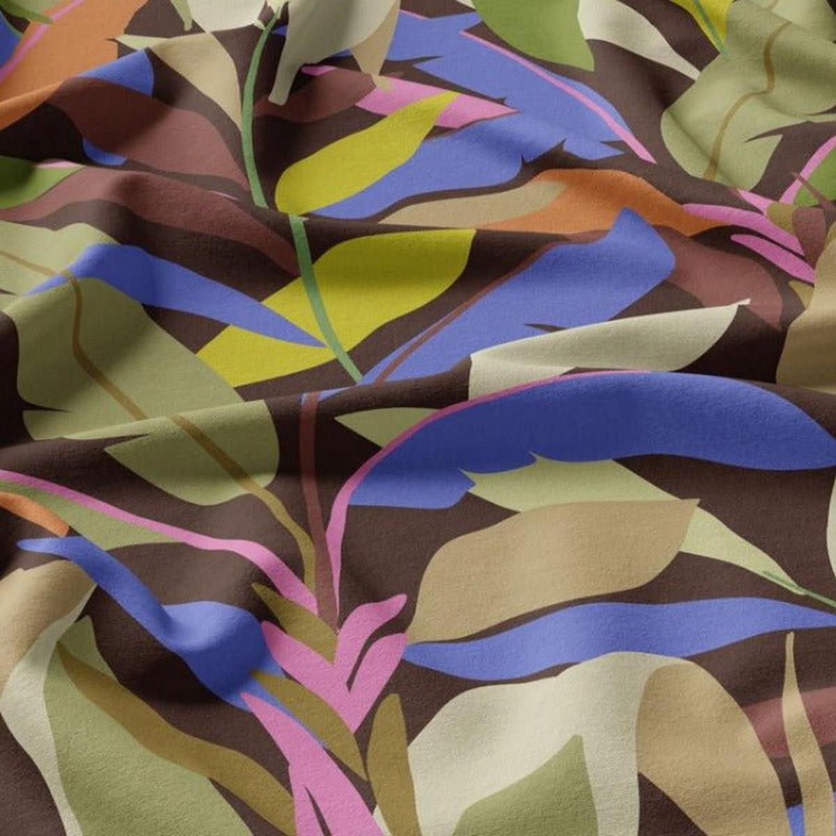 100% Viscose fabric - bright tropical leaves 125 g/m