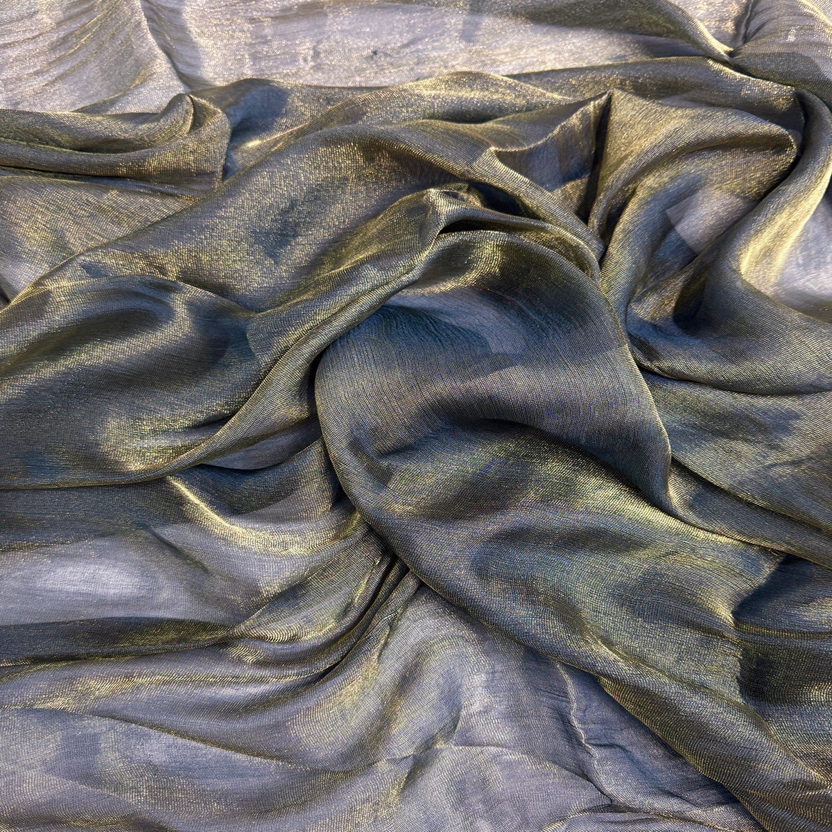 Aegean Blue/Golden Metallic Flat Chiffon