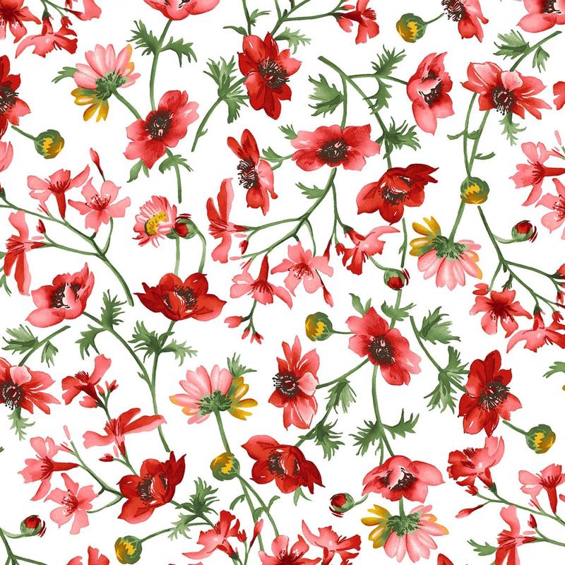 Prose Medium Floral Ultra White 9651M-UW Cotton Woven Fabric