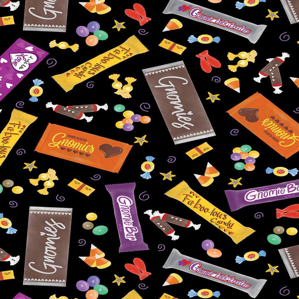 Spooktacular Gnomes Gnomie Bars Digital By Kanvas Studio For Benartex Black