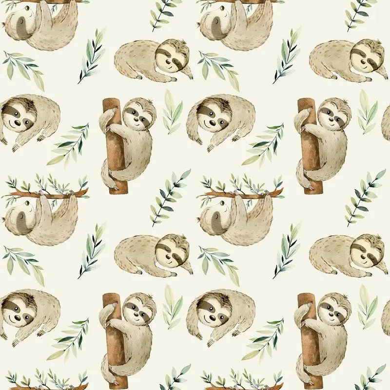 Watercolor Sloths Allover Fabric - Tan