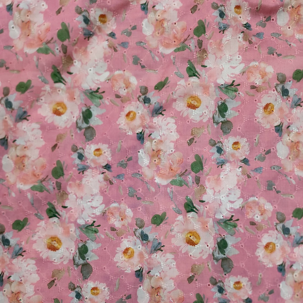 ( Width 42 Inches ) Pure Cotton Hakoba Baby Pink With Cream Floral Flower Jaal Screen Print Fabric