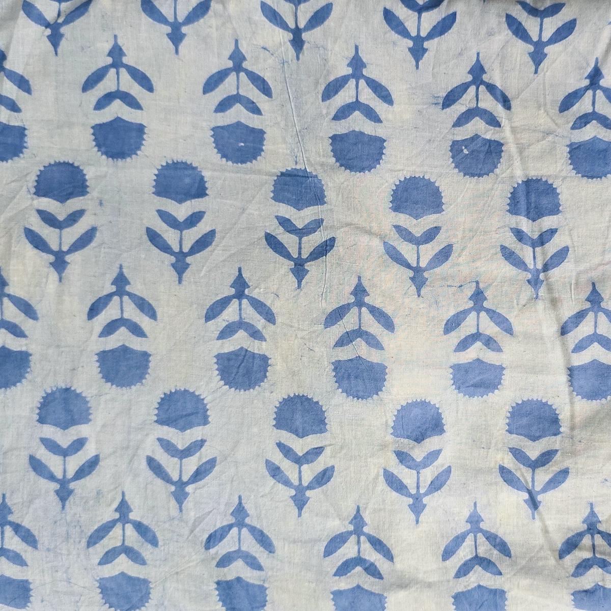 Pure Cotton Dabu Blue With White Flower Up And Down Motif Hand Block Print Fabric