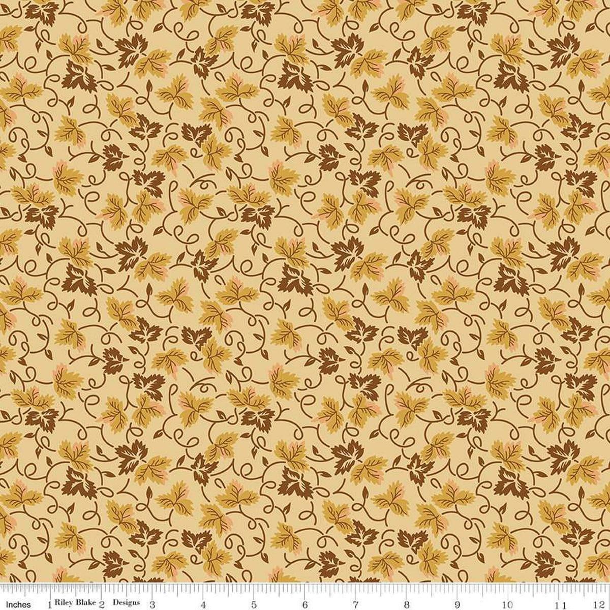 SALE Vera's Garden Leaves C16991 Gold - Riley Blake Designs - Maple Leaf Vines Foliage - Quilting Cotton Fabric