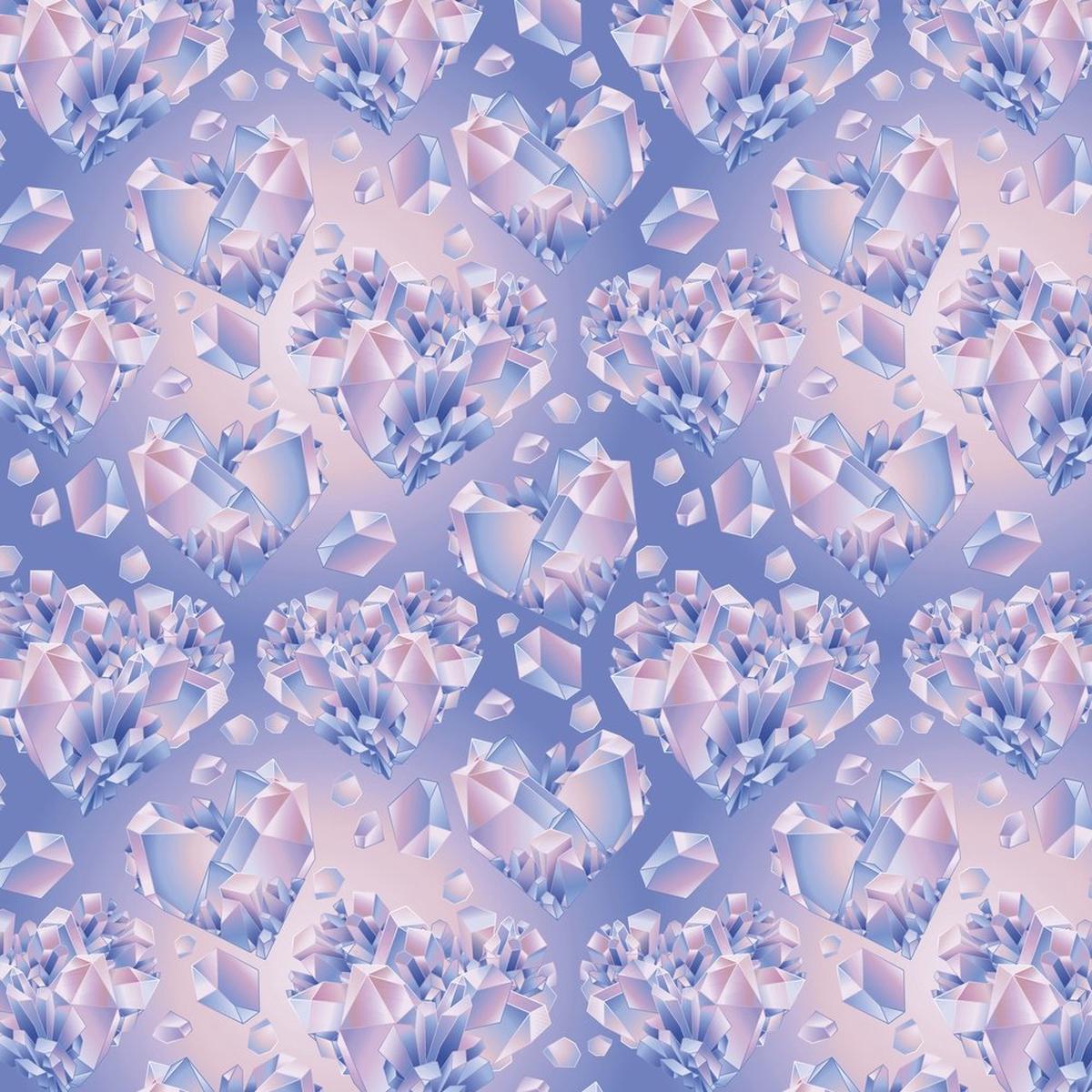 Watercolor Crystals Hearts Fabric - Purple