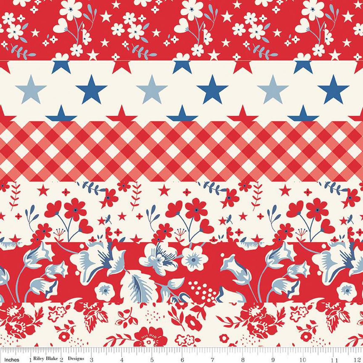 15" End of Bolt - Freedom Garden Cheater Print C15626 Red - Riley Blake Designs - Floral Flowers Patriotic America - Quilting Cotton Fabric