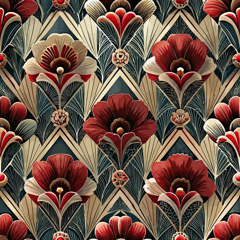 Art Deco Florals Pattern 50 Quilting Cotton Fabric