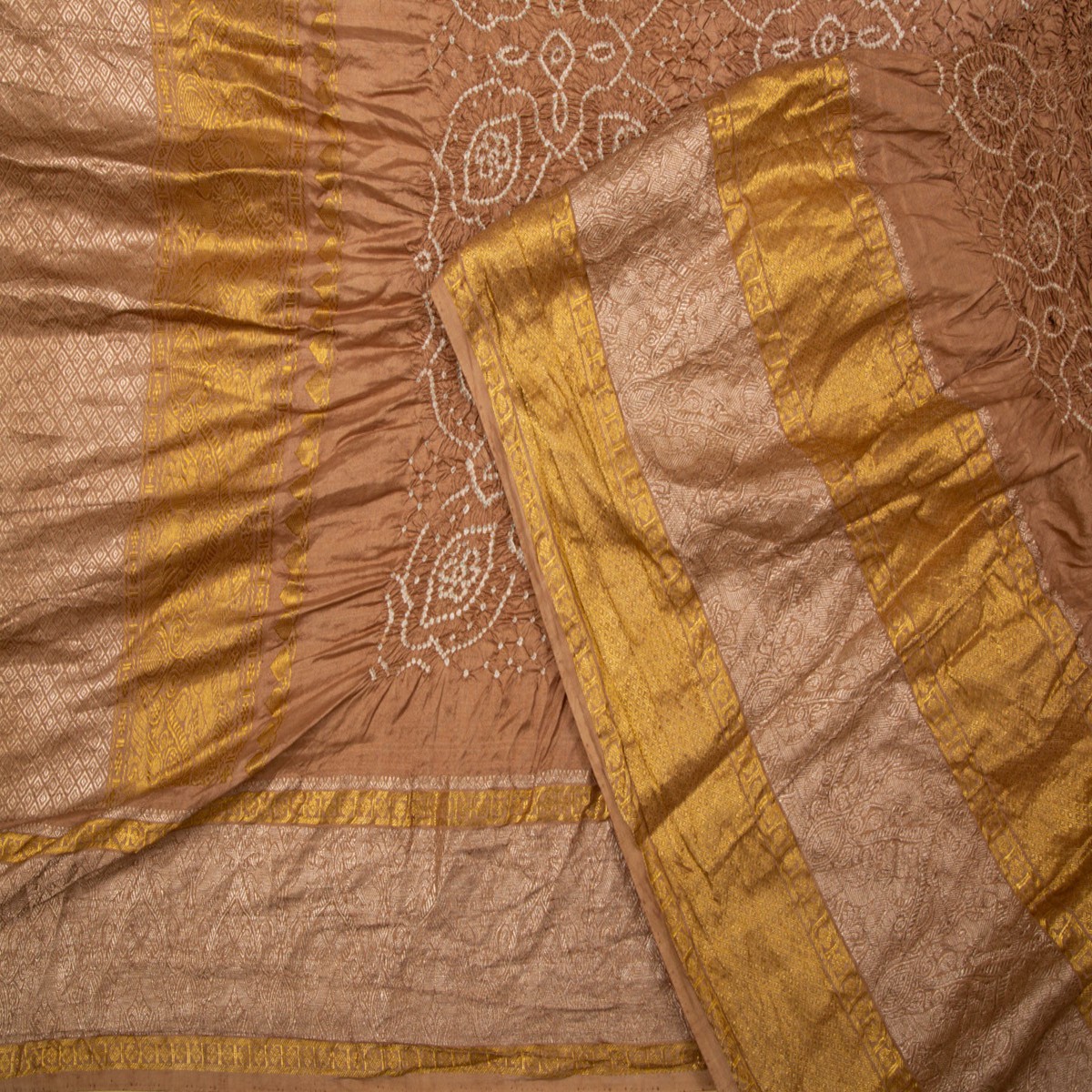 Kanchipuram Silk Bandhani Pastel Brown Saree