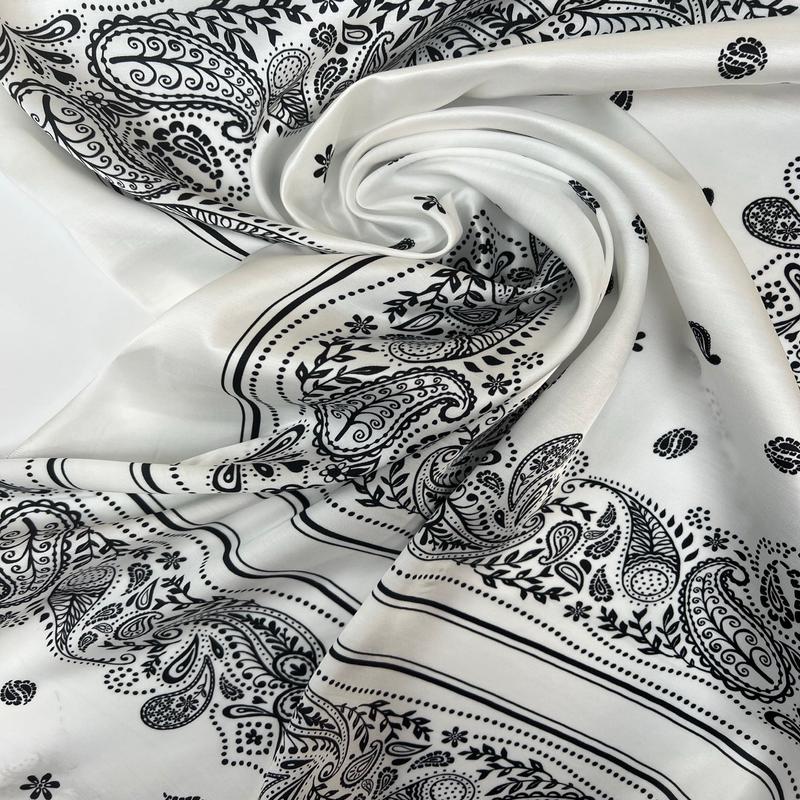 Printed Black White Viscose Sateen