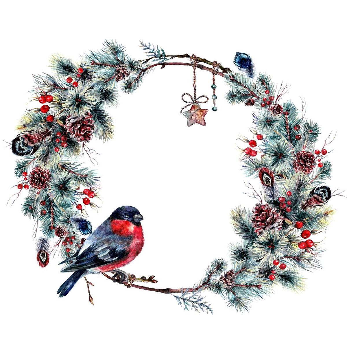 Bullfinch Lush Pine Wreath Fabric Panel