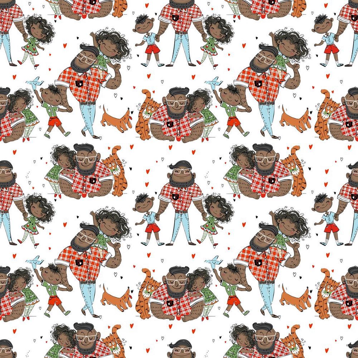 Dad with Kids Variation 2 Fabric