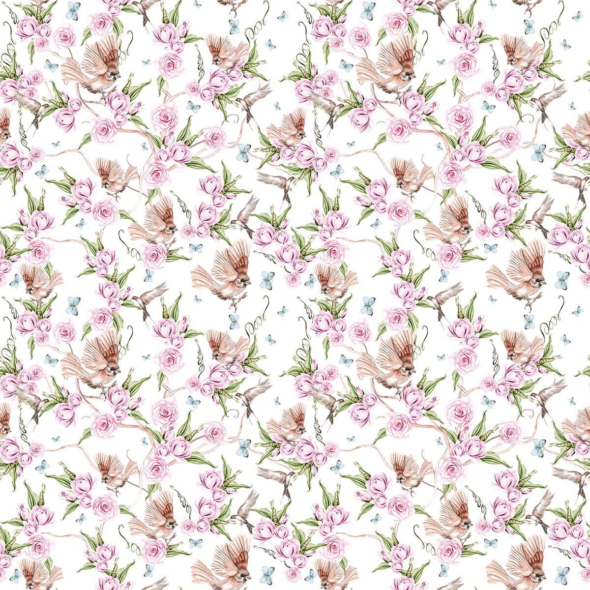 Elegant Bird And Flowers Fabric