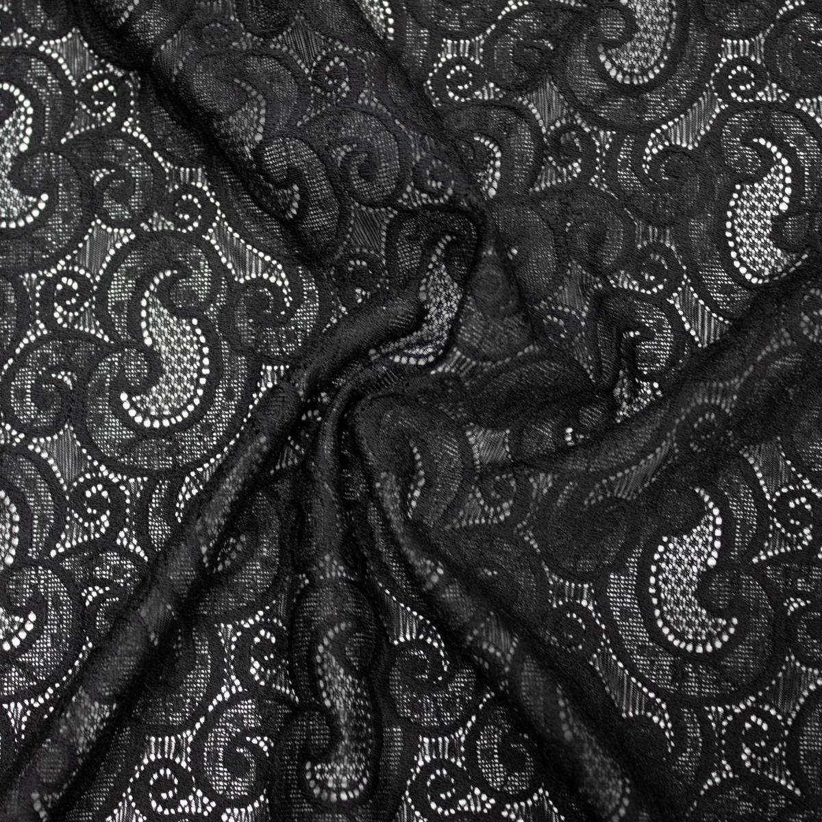 Ode Black Ornament Polyamide Lace Stretch Fabric