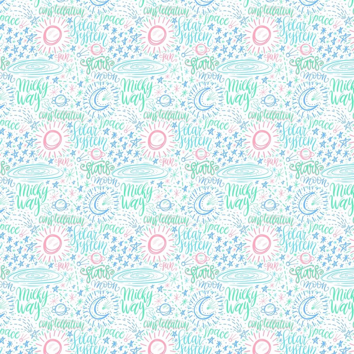 Cartoon Astronomy Drawings Fabric - BlueGreen