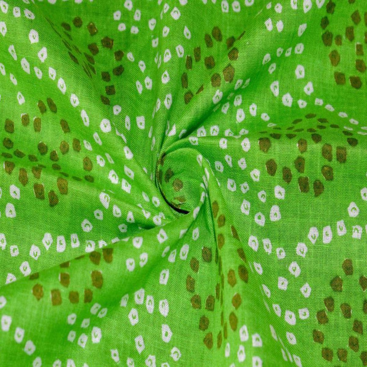 Green Abstract Bandhani Printed Pure Cotton Fabric