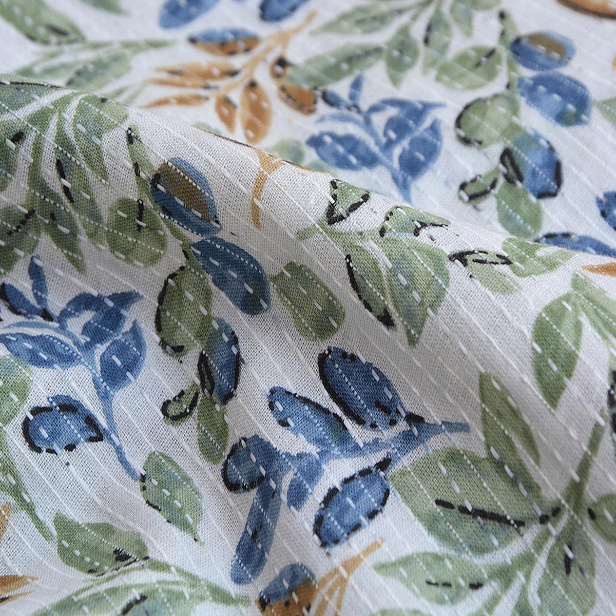 Precut of 1 Meter of Multicolor Floral Pure Cotton Kantha Fabric