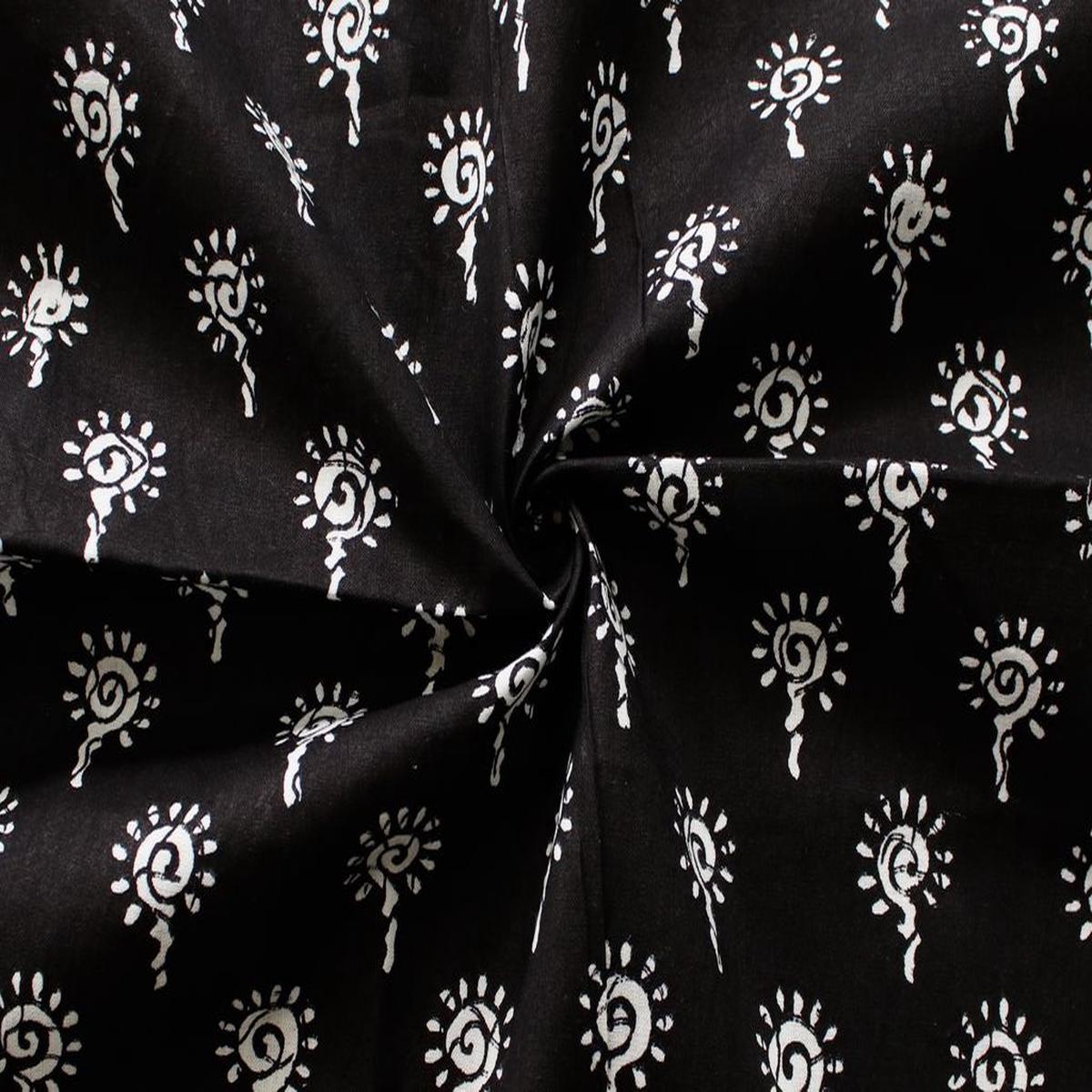 Black & White Motifs Printed Pure Cotton Fabric