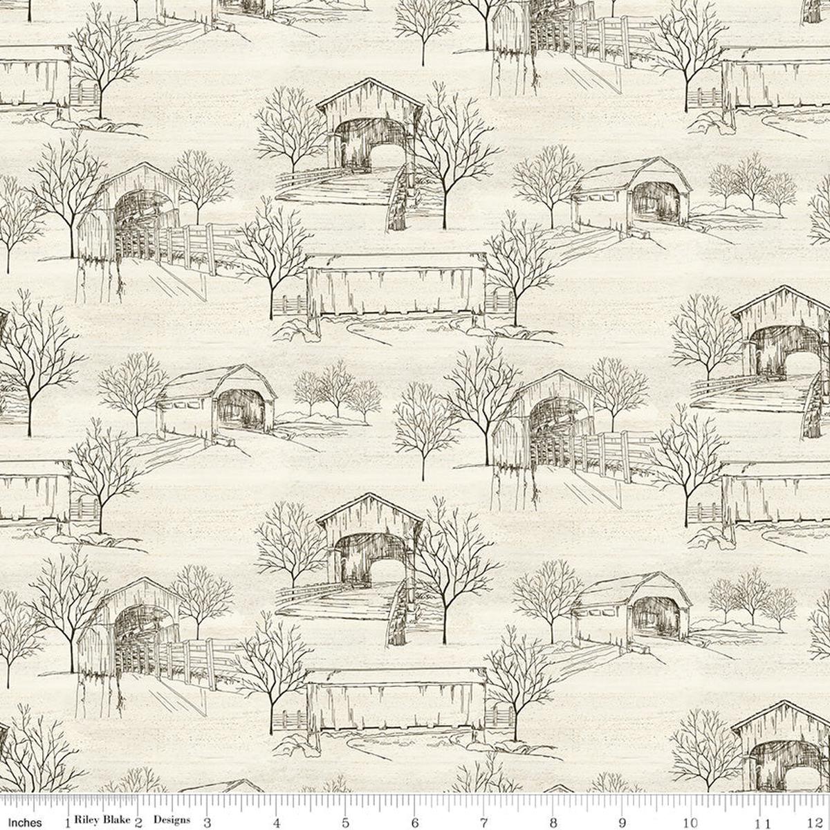 Covered Bridges in Fall ~ Toile ~ CD16212-CREAM ~ One Yard