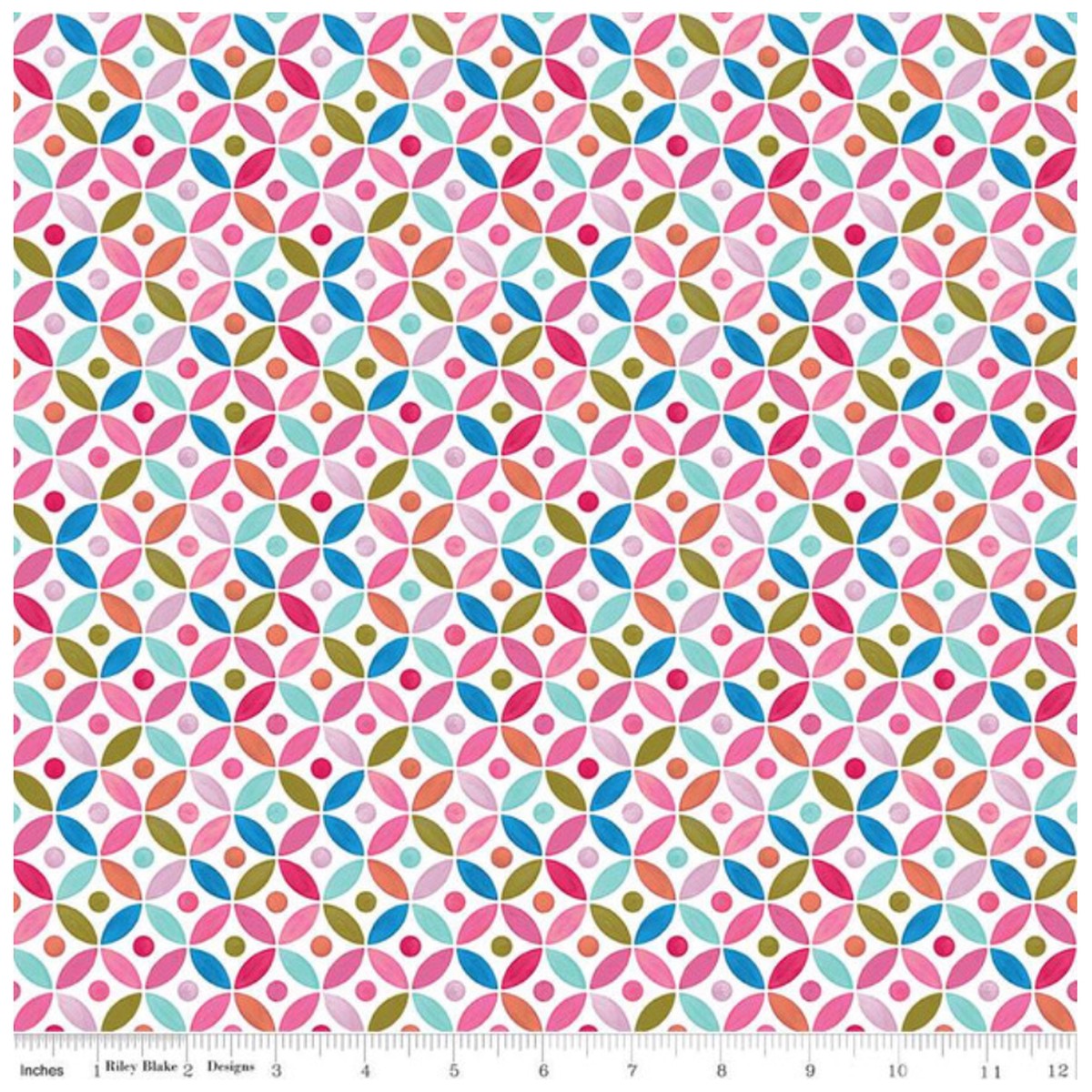Poppies & Plumes ~ Circles C14295 White ~ One Yard