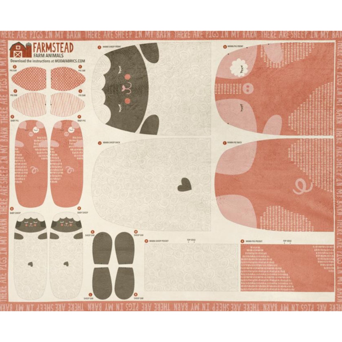 Farmstead Cuddle Panel Multi 20942 11QC Pig and Sheep