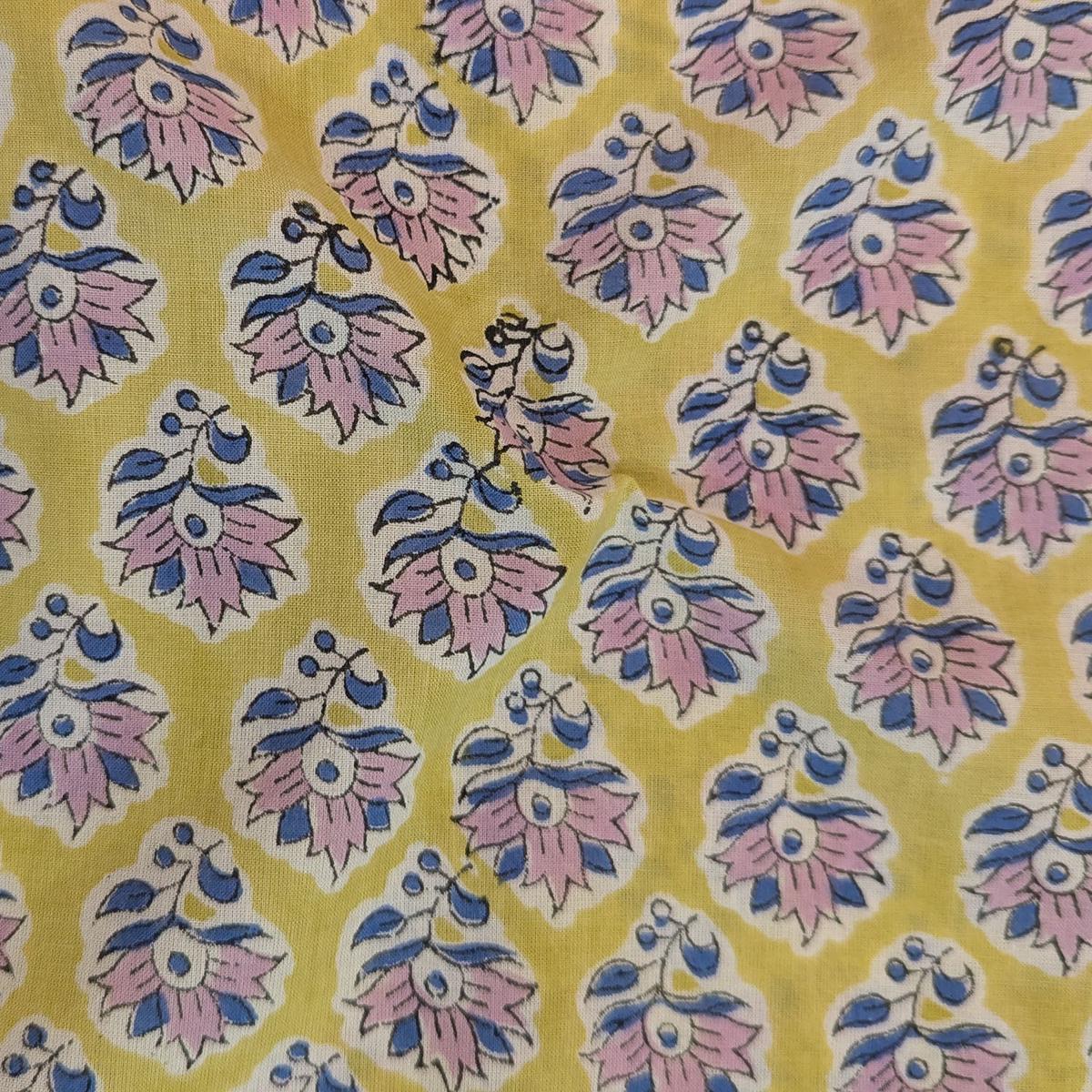 Precut Floral Buti Design Cotton Block Print Fabric