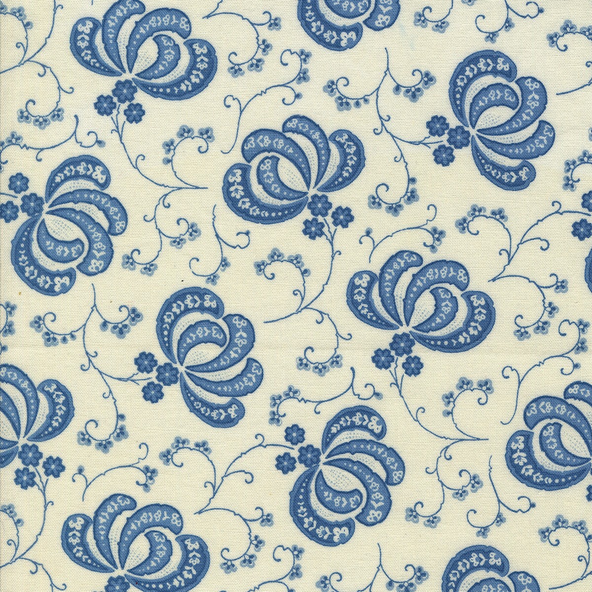 Hollyhocks and Roses ~ 1 yd 6" remnant ~ Blooms 3051 11 Jasmine Sky
