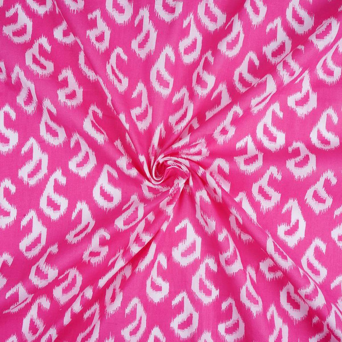 Pink & White Paisleys Printed Pure Cotton Fabric