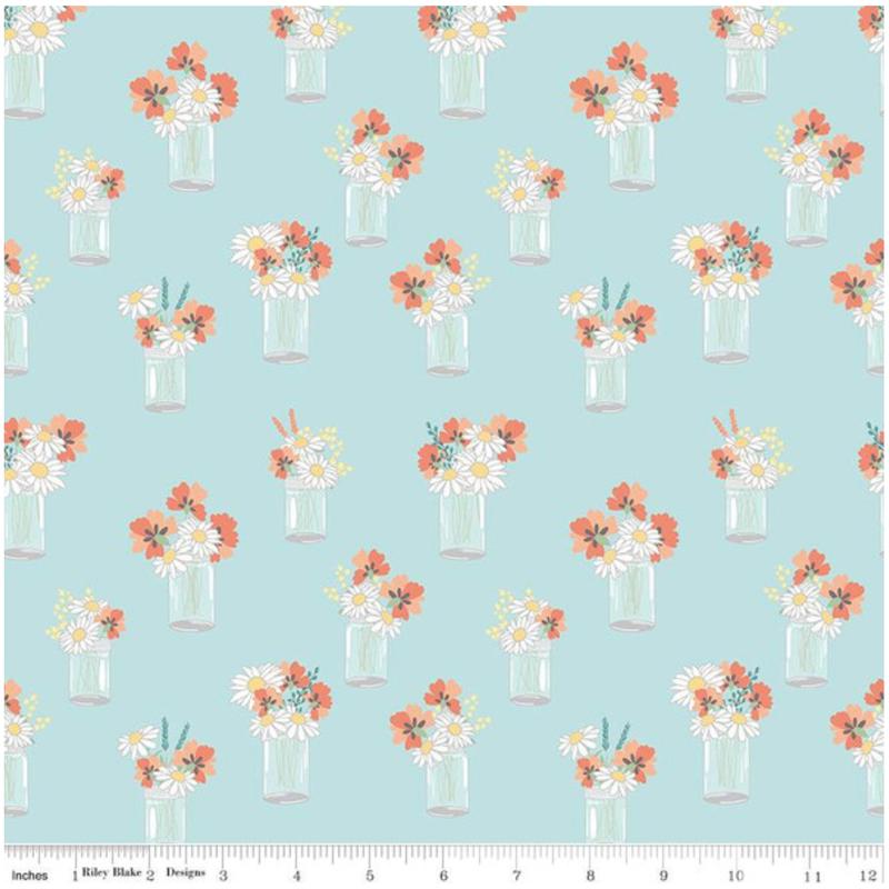 Sunshine and Sweet Tea ~ Mason Jar Bouquets C14322 Aqua ~ One Yard