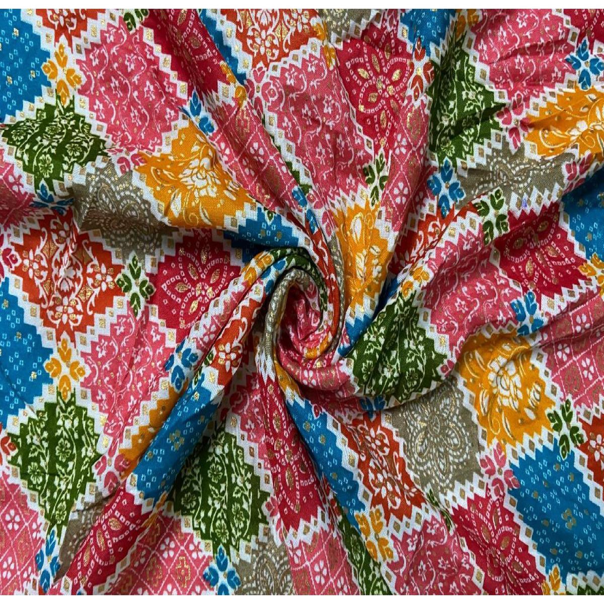Geometric Multicolor Floral Digital Printed Premium Cotton Fabric
