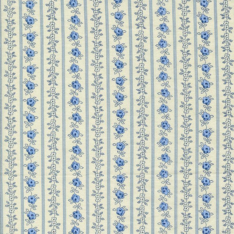 Hollyhocks and Roses ~ Floral Stripe 3056 11 Jasmine Sky