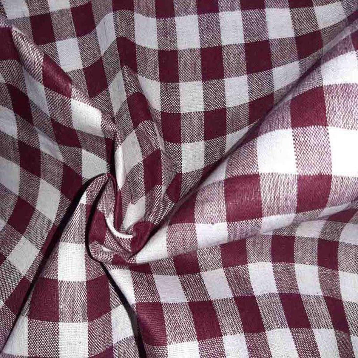 Maroon White Checks Printed Handloom Cotton Fabric