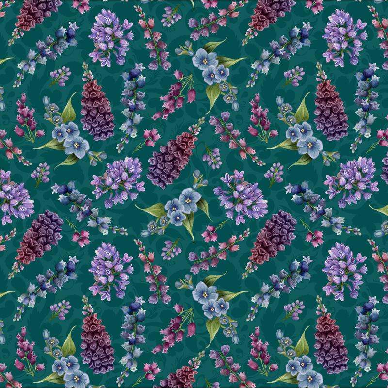 Wild Garden ~ Small Floral ~ W100-006-945 Teal