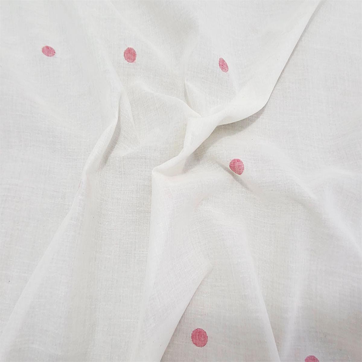 Handwoven Jamdani Red Circle Butti Pure Cotton