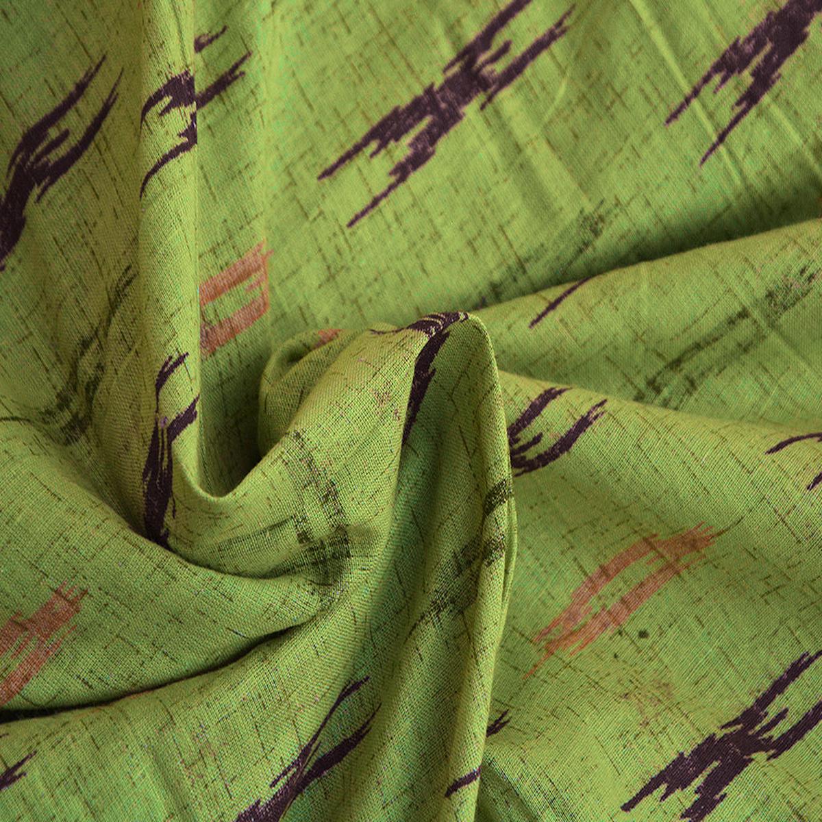 Precut Of Mehndi Green Motifs Pure Cotton Fabric