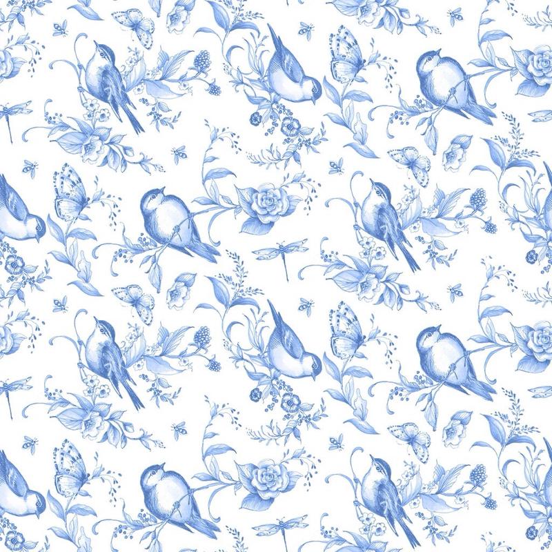 Amalfi Coast ~ Birds & Bees ~ W105-004-055 White/Blue