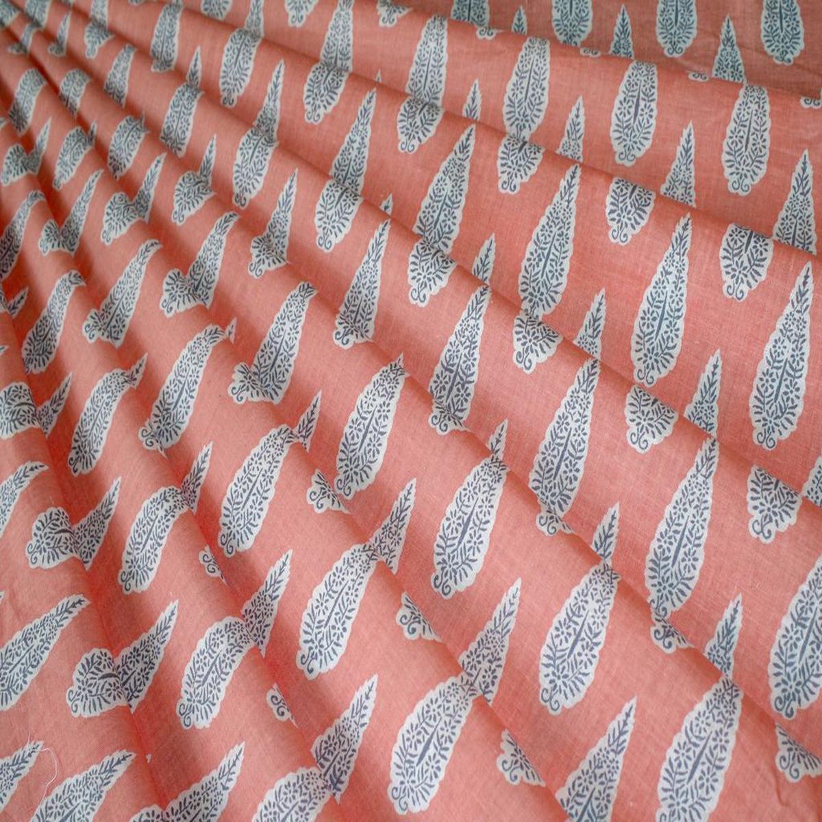 Coral Pink Trees Printed Pure Cotton Fabric
