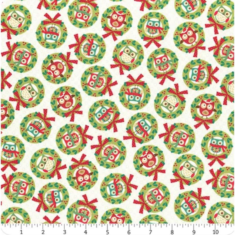 Owl Be Home for Christmas ~ Wreath Owls 16583-70 Natural ~ One Yard