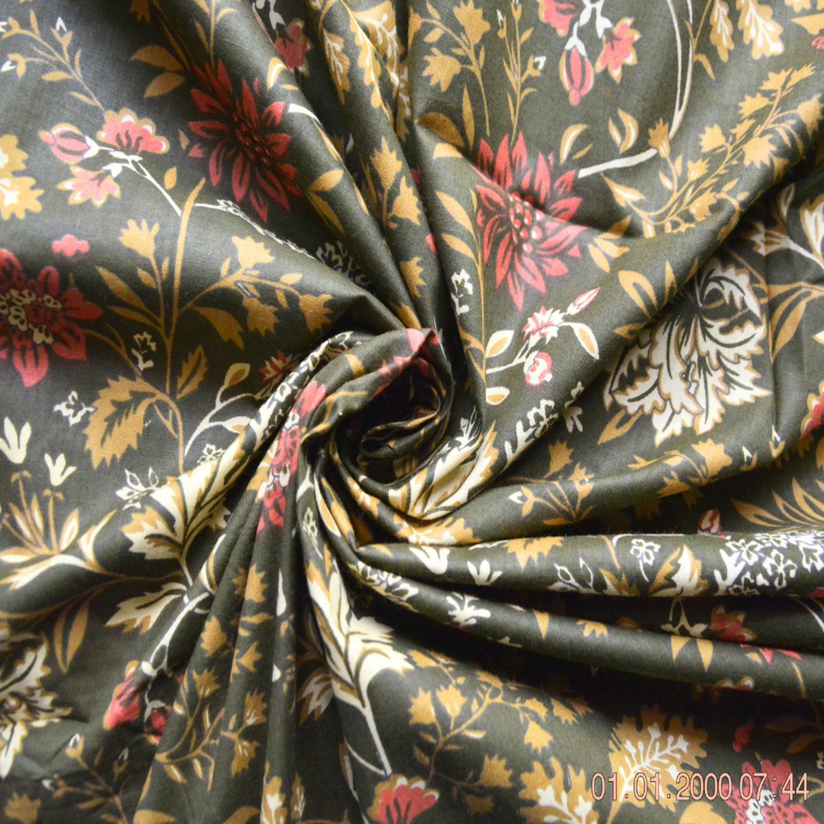 Mehandi Green Floral Printed Pure Cotton Fabric