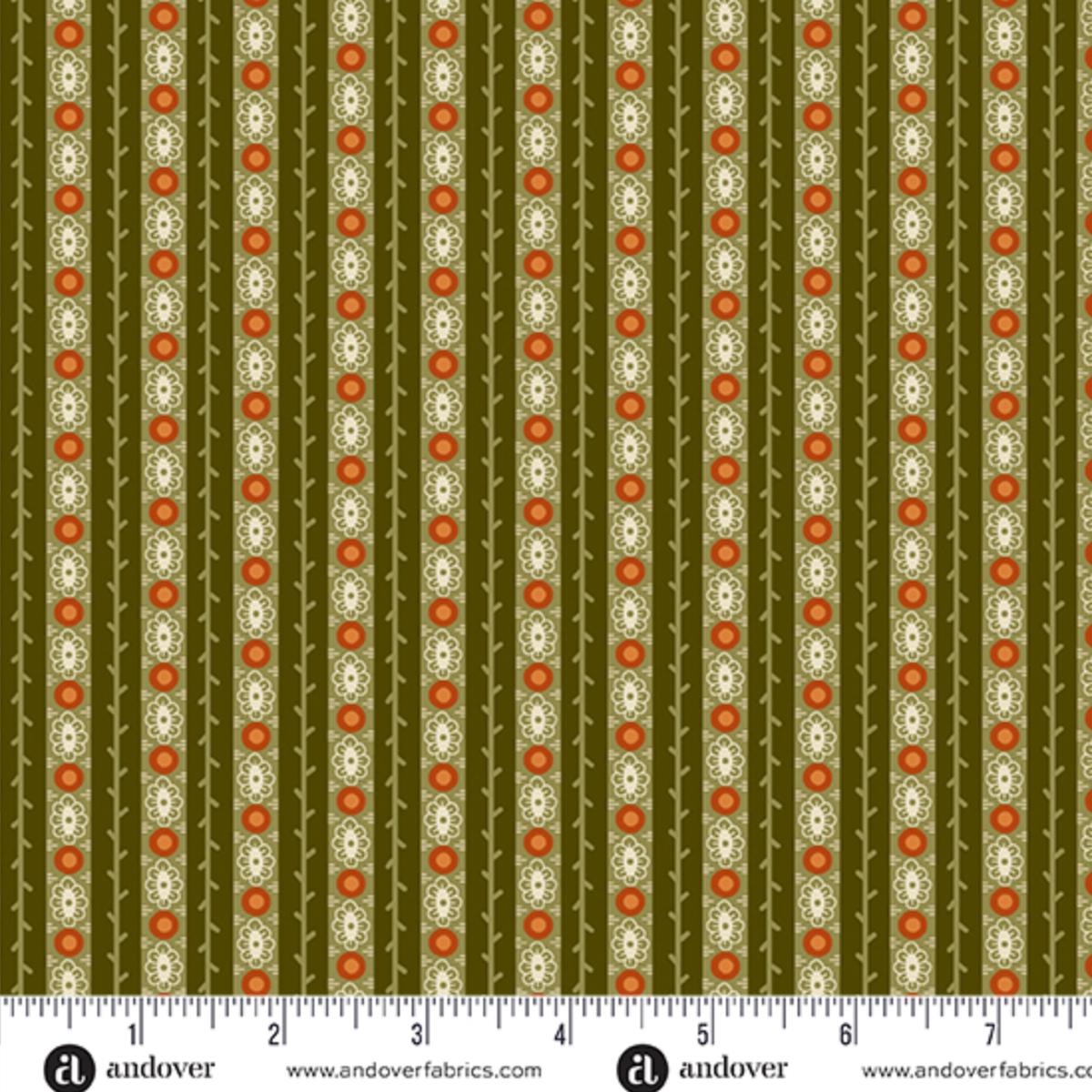 Moonlight Roses ~ Stripe ~ A-1088-G Green ~ One Yard
