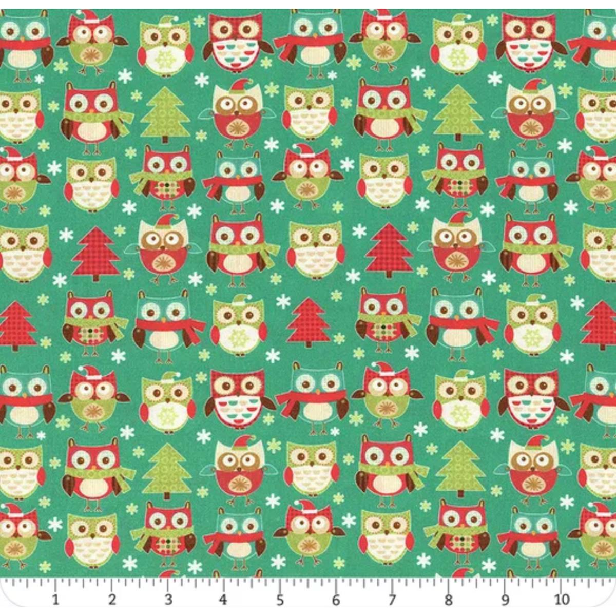 Owl Be Home for Christmas ~ 9 yds ~ Joyous Owls 16584-85 Teal