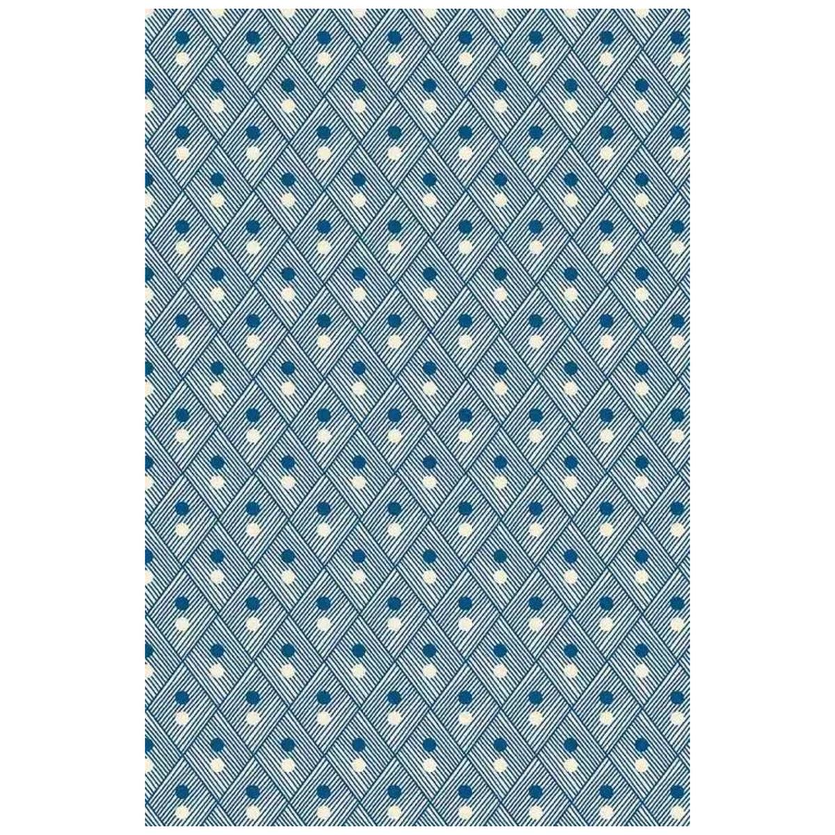 Sajou Oilcloth Fabric | Blue Motif on Ecru
